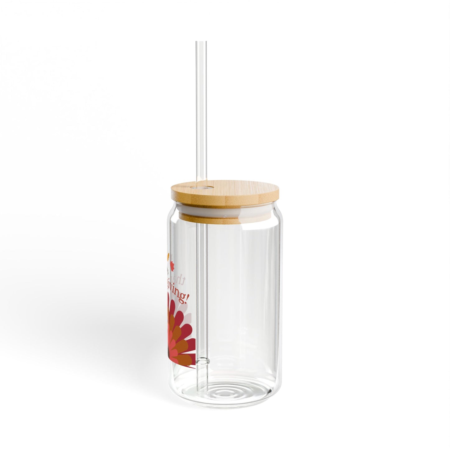 Happy Thanksgiving Sipper Glass - Fun 16oz Turkey Design with Bamboo Lid & Straw for Holiday Celebrations