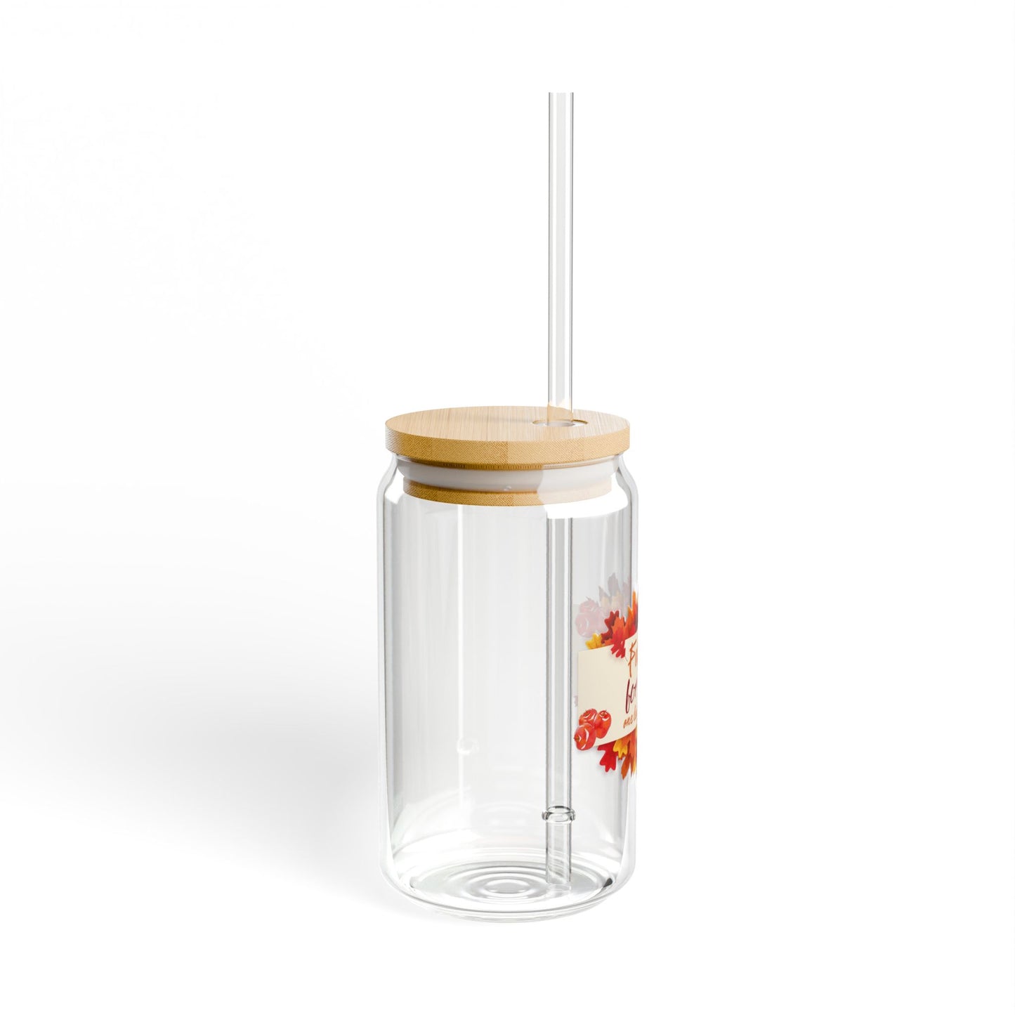 "Falling for Fall" 16oz Sipper Glass – Stylish Autumn Drinkware with Bamboo Lid & Straw – Perfect for Seasonal Sips & Thanksgiving Gatherings
