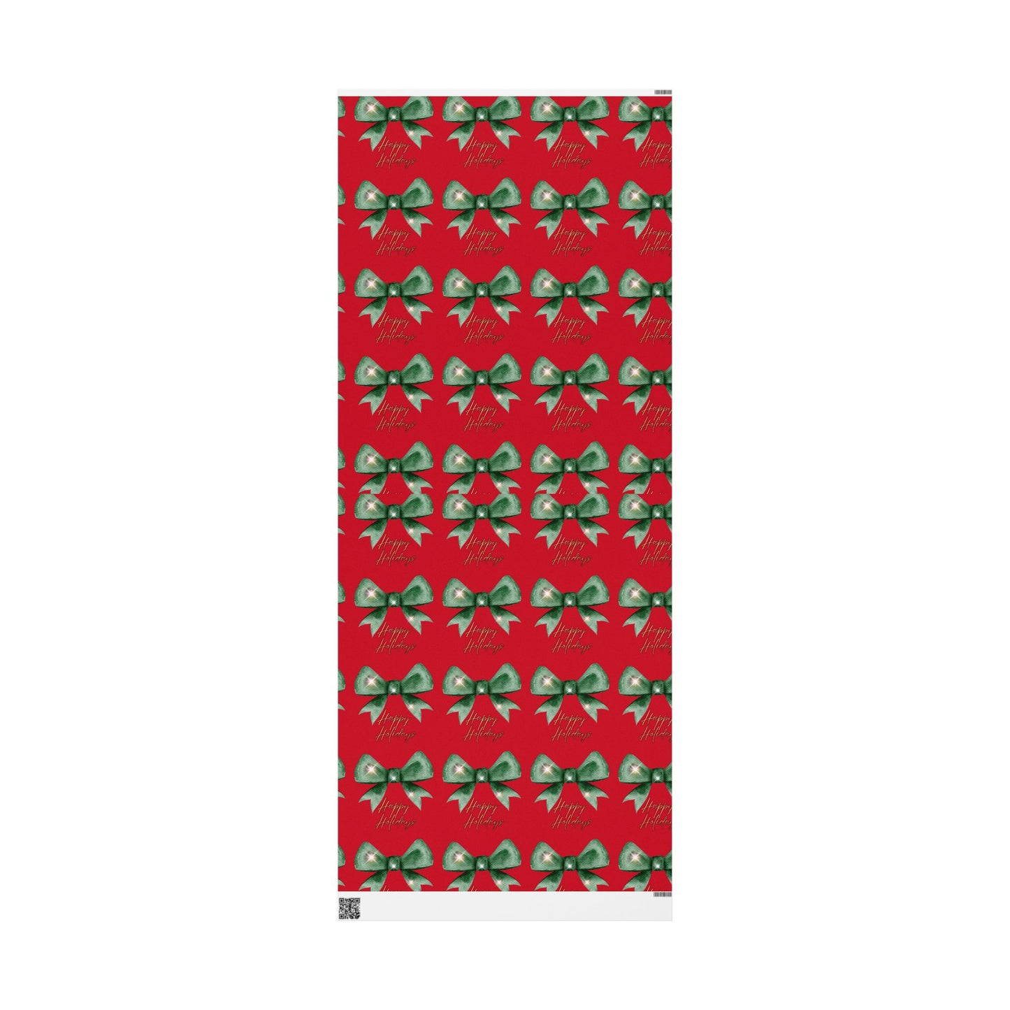 Festive Red Bow Wrapping Paper : Elegant Holiday Gift Wrap with Green Bow & 'Happy Holidays' Script, Perfect for Christmas Gifts