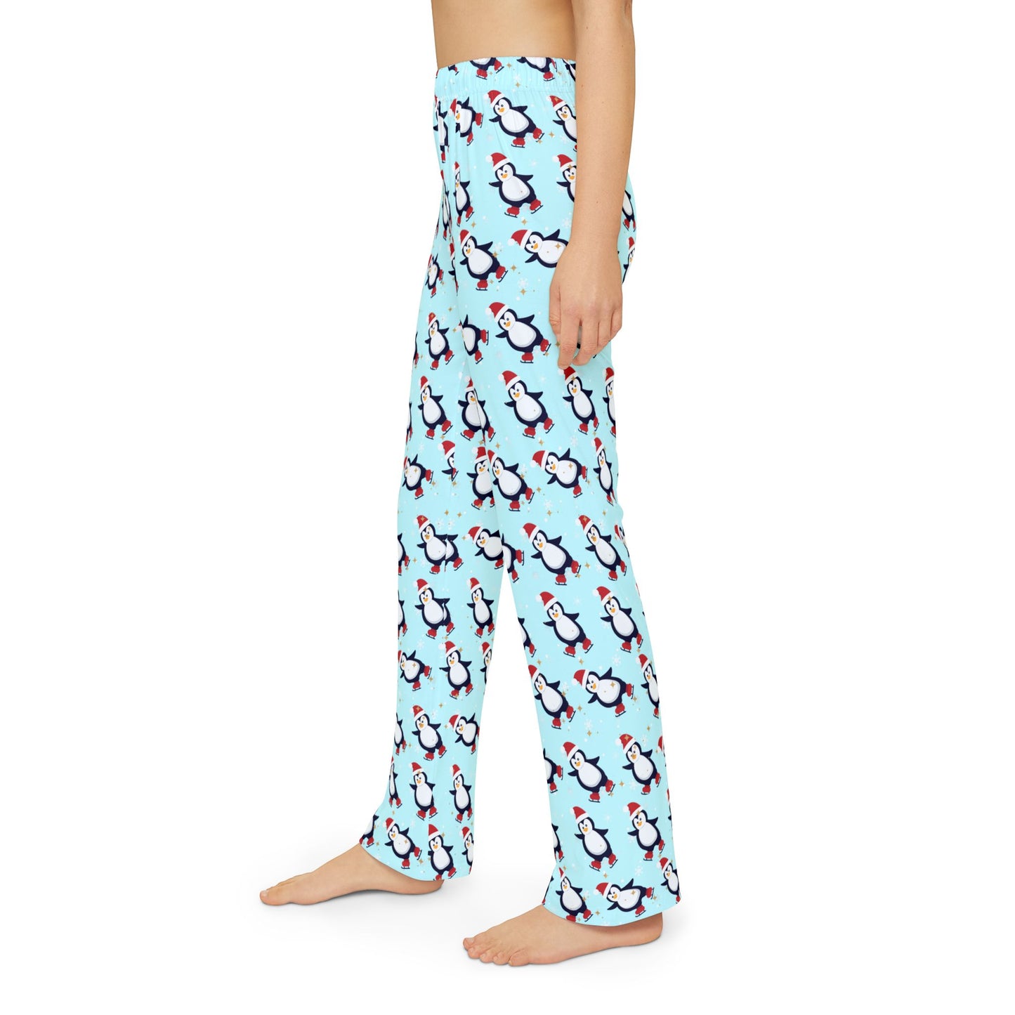 Kids Blue Penguin Pajama Pants : Cozy 100% Brushed Polyester Loungewear Holiday Pajamas for Girls & Boys