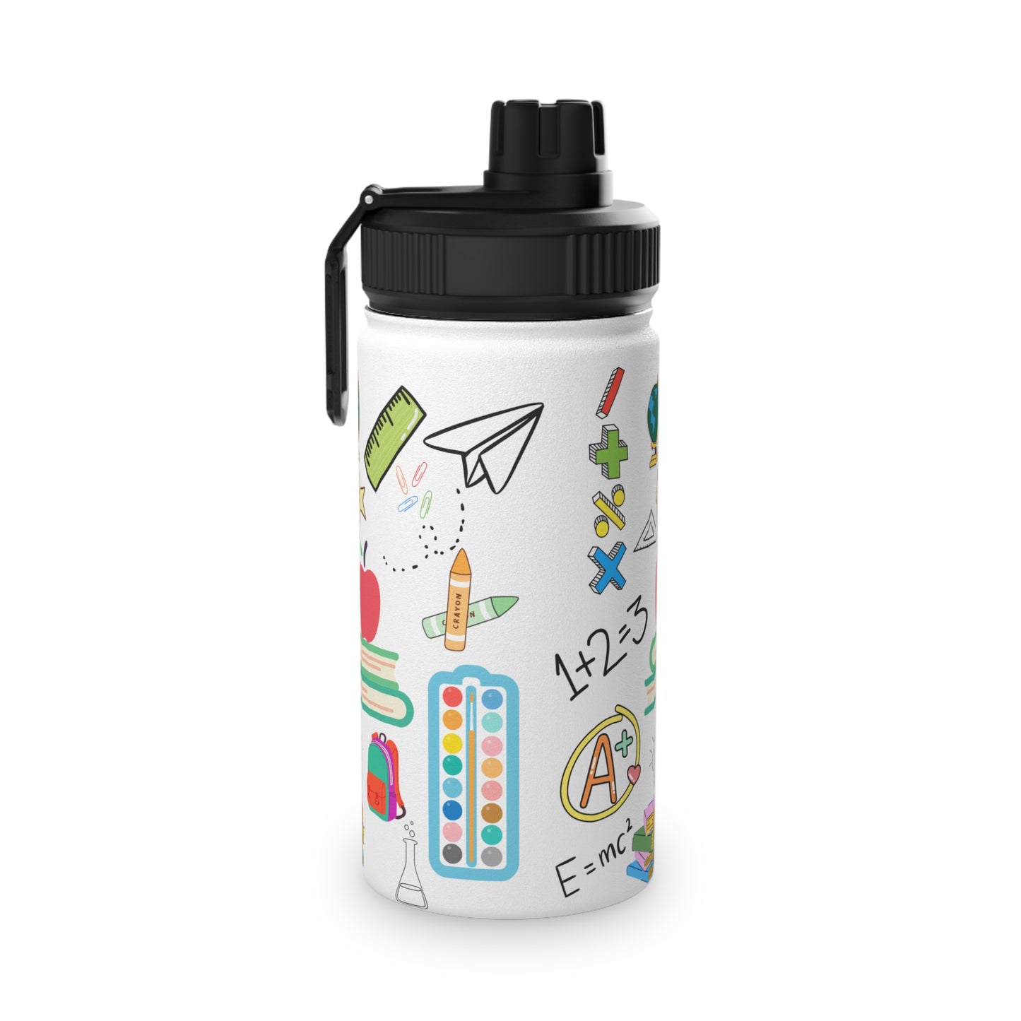 Back to School Water Bottle – Classroom Print Stainless Steel Bottle with Sports Lid | BPA-Free, 12oz 18oz 32oz Sizes