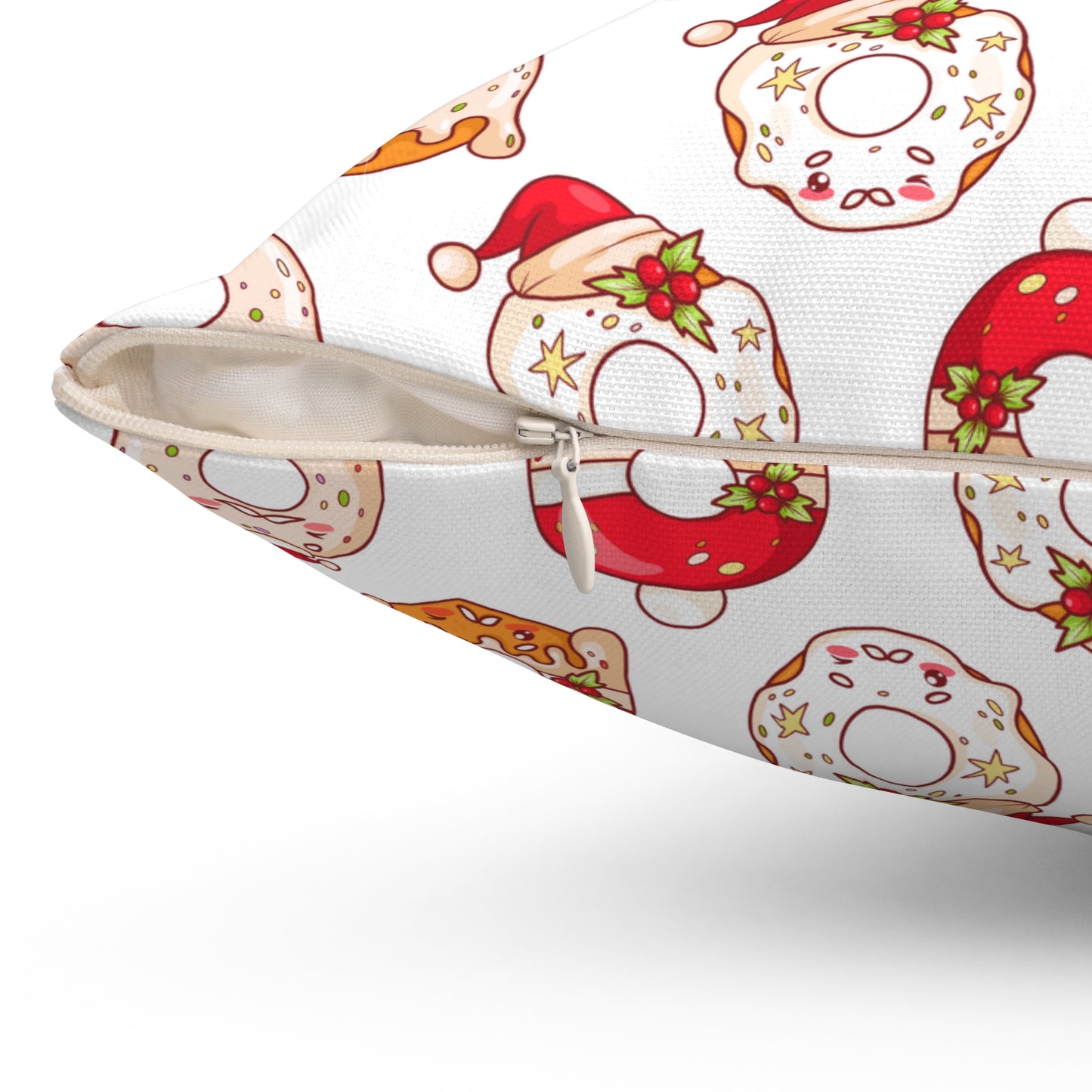 Holiday Donut Throw Pillow - Cute Christmas Accent Cushion - Festive Winter Home Decor