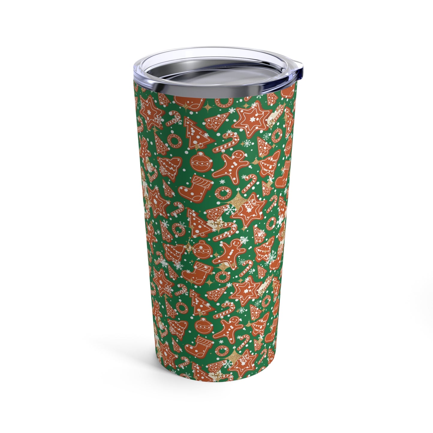 Classic Green Christmas Gingerbread Cookie Tumbler | 20oz Insulated Stainless Steel Holiday Drinkware with Straw | Festive Red or Green Gift