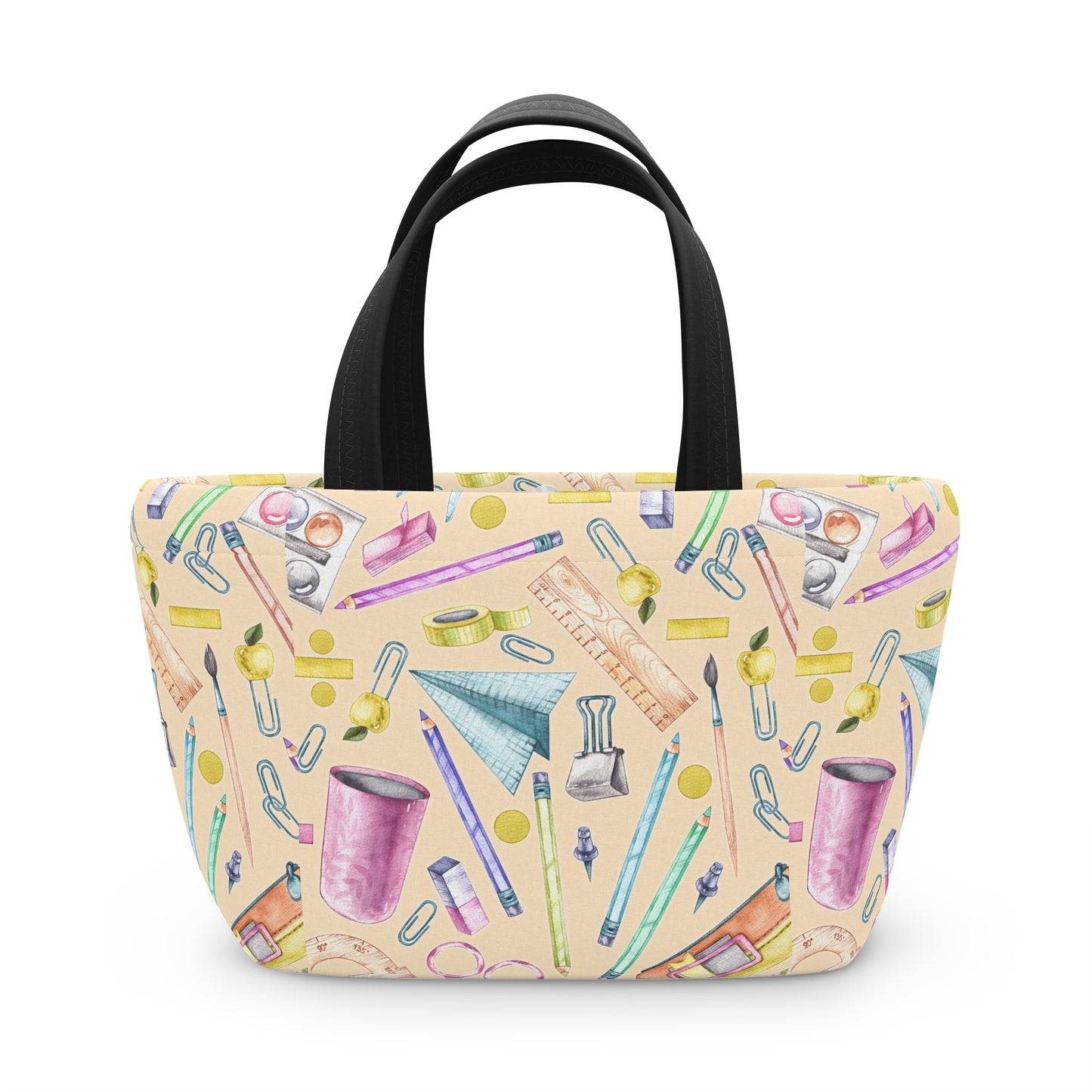 Back-to-School Lunch Bag for Kids & Adults | Neoprene Tote with Fun School Supply Print | Magnetic Closure | Reusable & Insulated