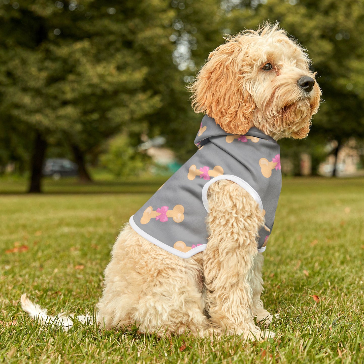 Custom Dog Hoodie with Bone & Bow Print – Stylish Pet Apparel for National Dog Day