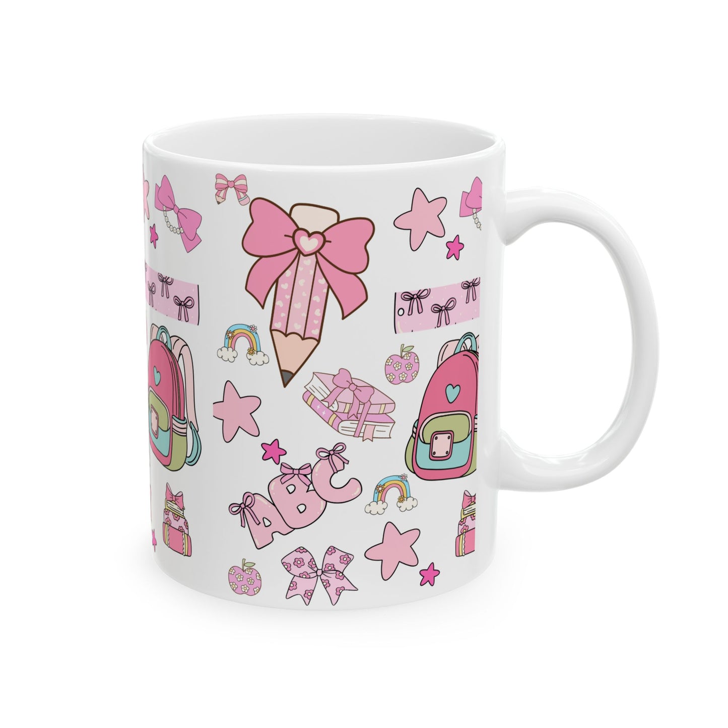 Kawaii Back-to-School Mug | Cute Pink Ceramic Coffee Cup in 11oz & 15oz | Matching School Set Gift