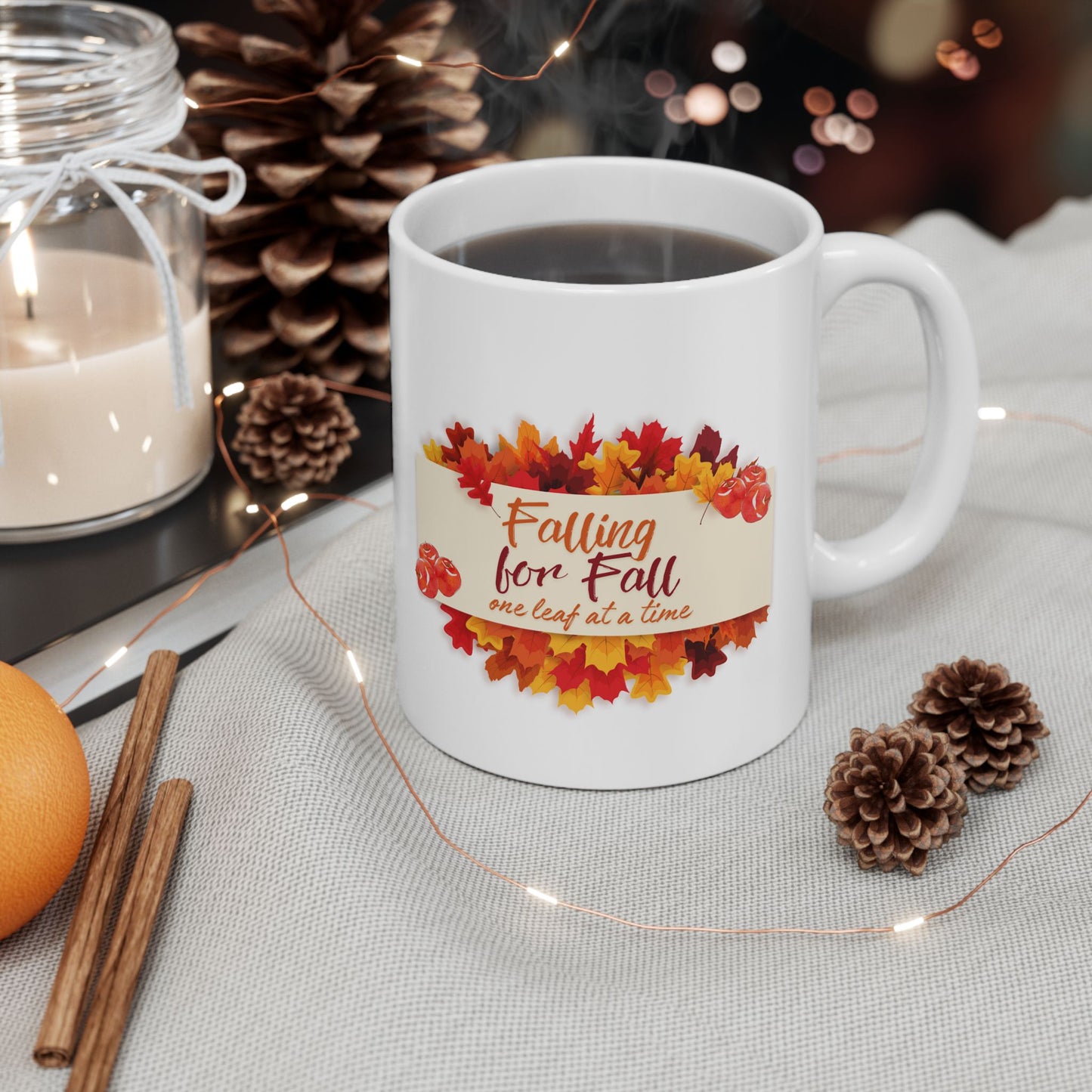 Falling for Fall Coffee Mug - 11oz Ceramic Mug with Leaf Design - Perfect for Autumn Beverages & Thanksgiving Gifts