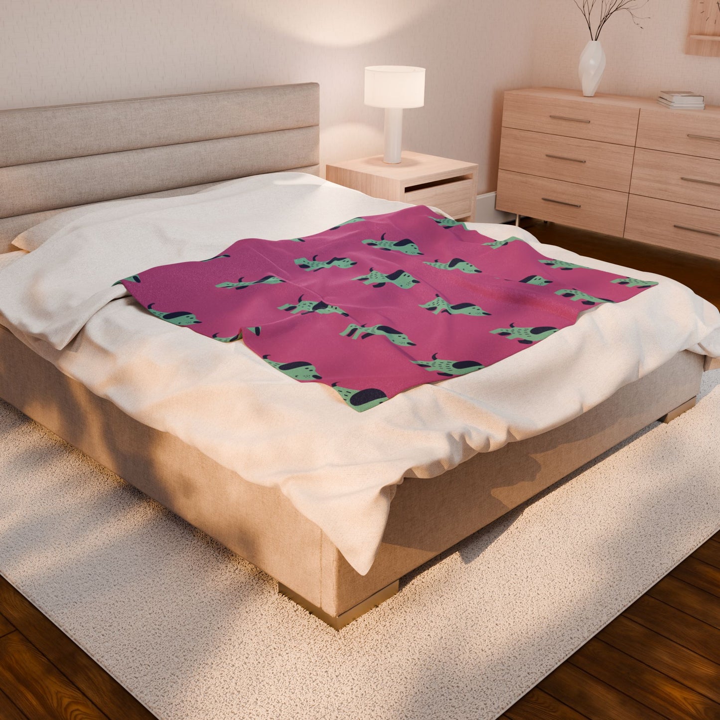 Dachshund Dreams Blanket – Pink Dog Print Plush Throw for Dog Lovers (3 Sizes)