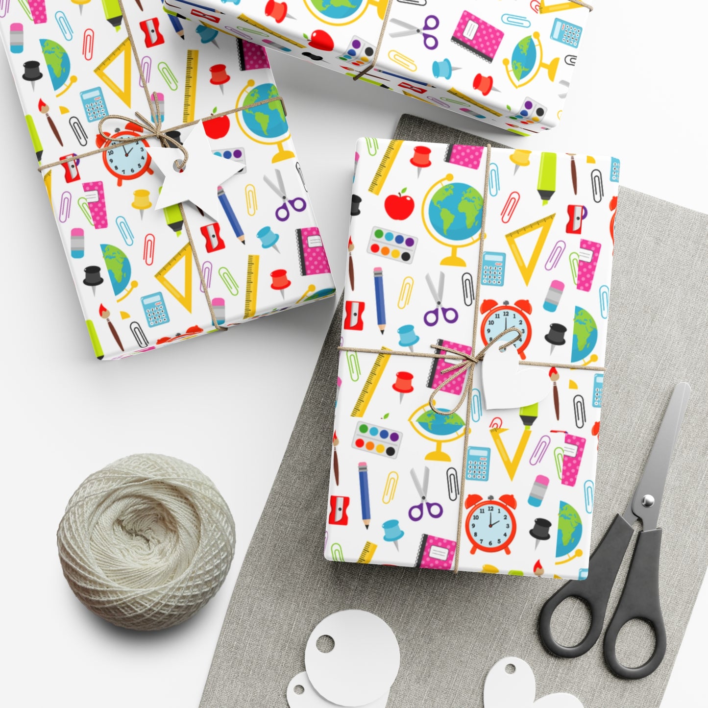 Back-to-School Wrapping Paper – Colorful School Supplies Gift Wrap | Matte or Satin | 3 Sizes