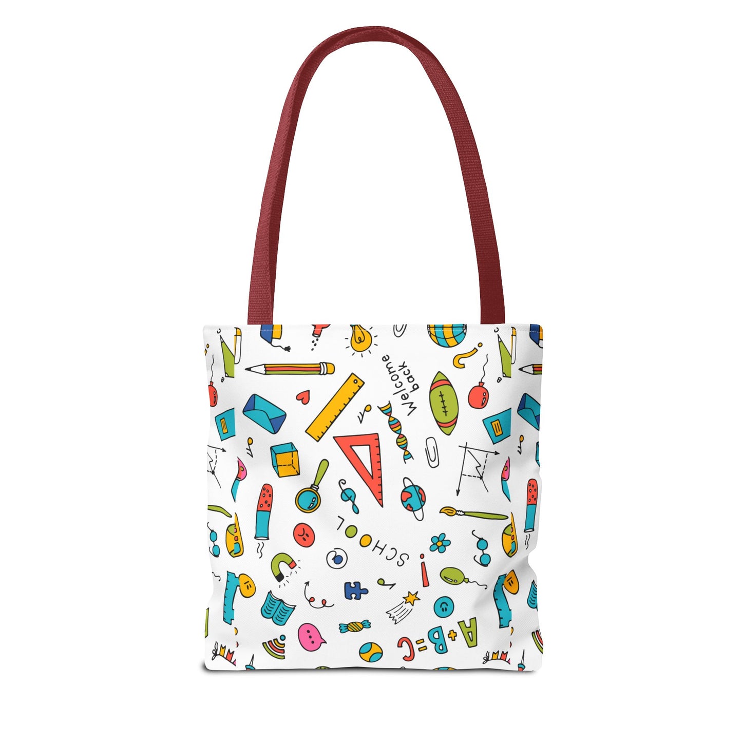Back-to-School Doodle Print Tote Bag – Colorful School Supply Design in 3 Sizes