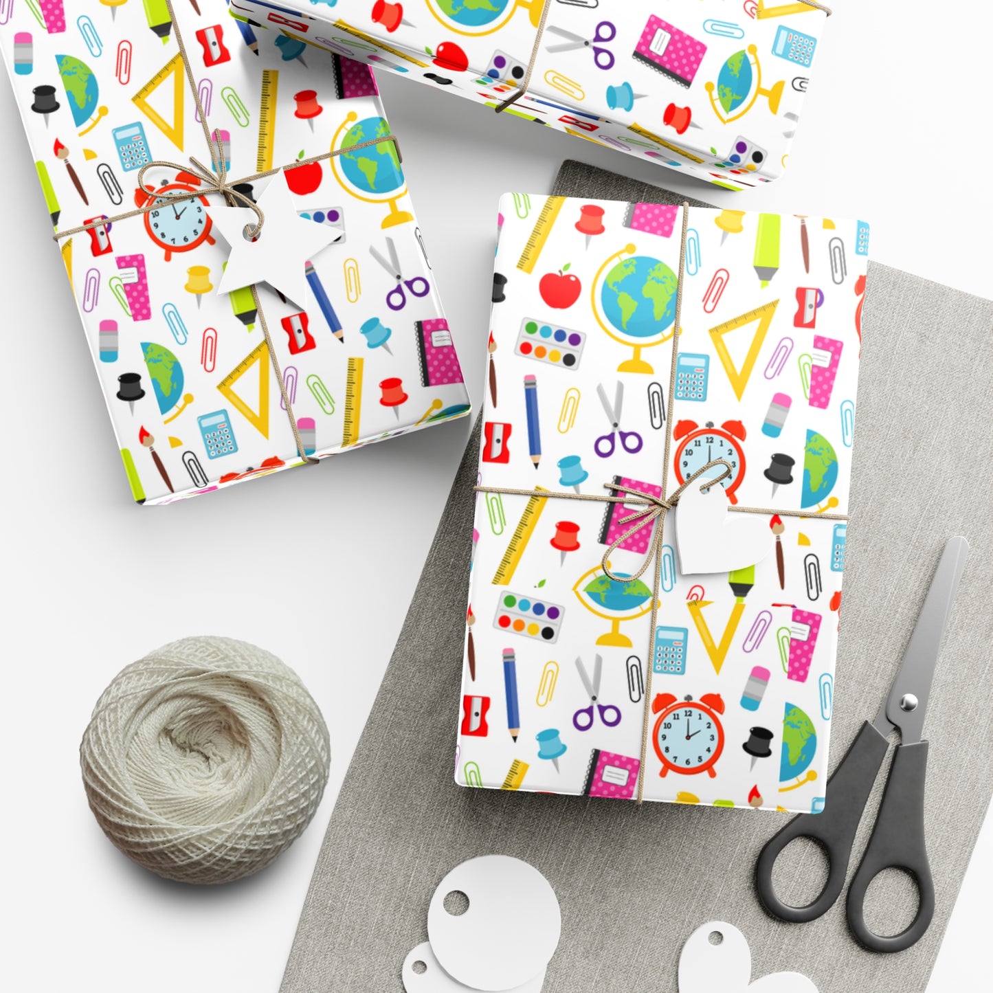 Back-to-School Wrapping Paper – Colorful School Supplies Gift Wrap | Matte or Satin | 3 Sizes