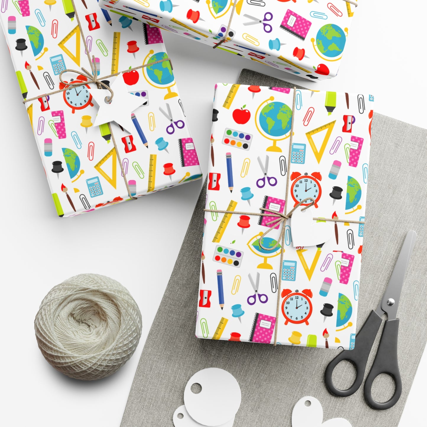 Back-to-School Wrapping Paper – Colorful School Supplies Gift Wrap | Matte or Satin | 3 Sizes