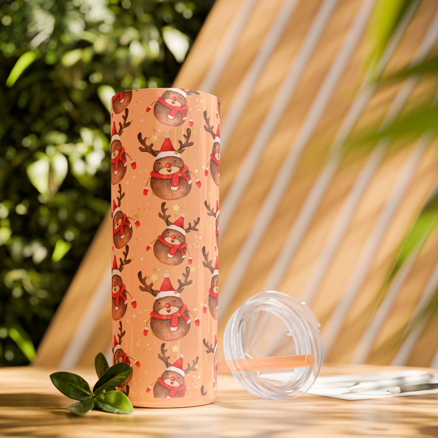 Black Glitter Reindeer & Snowman Skinny Tumbler 20oz | Festive Insulated Drinkware