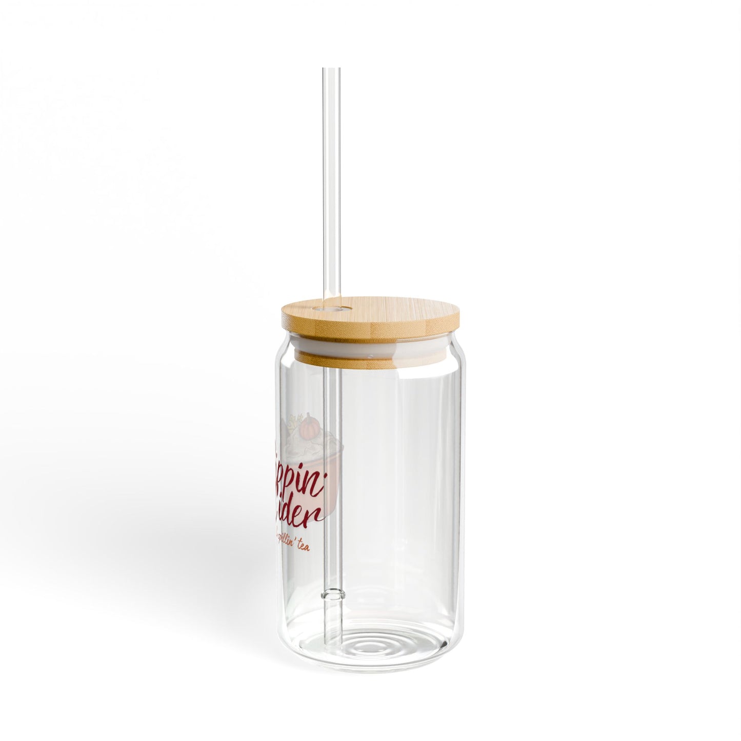 Sippin’ Cider & Spillin’ Tea 16oz Fall-Themed Sipper Glass with Bamboo Lid – Perfect for Cozy Autumn Drinks!