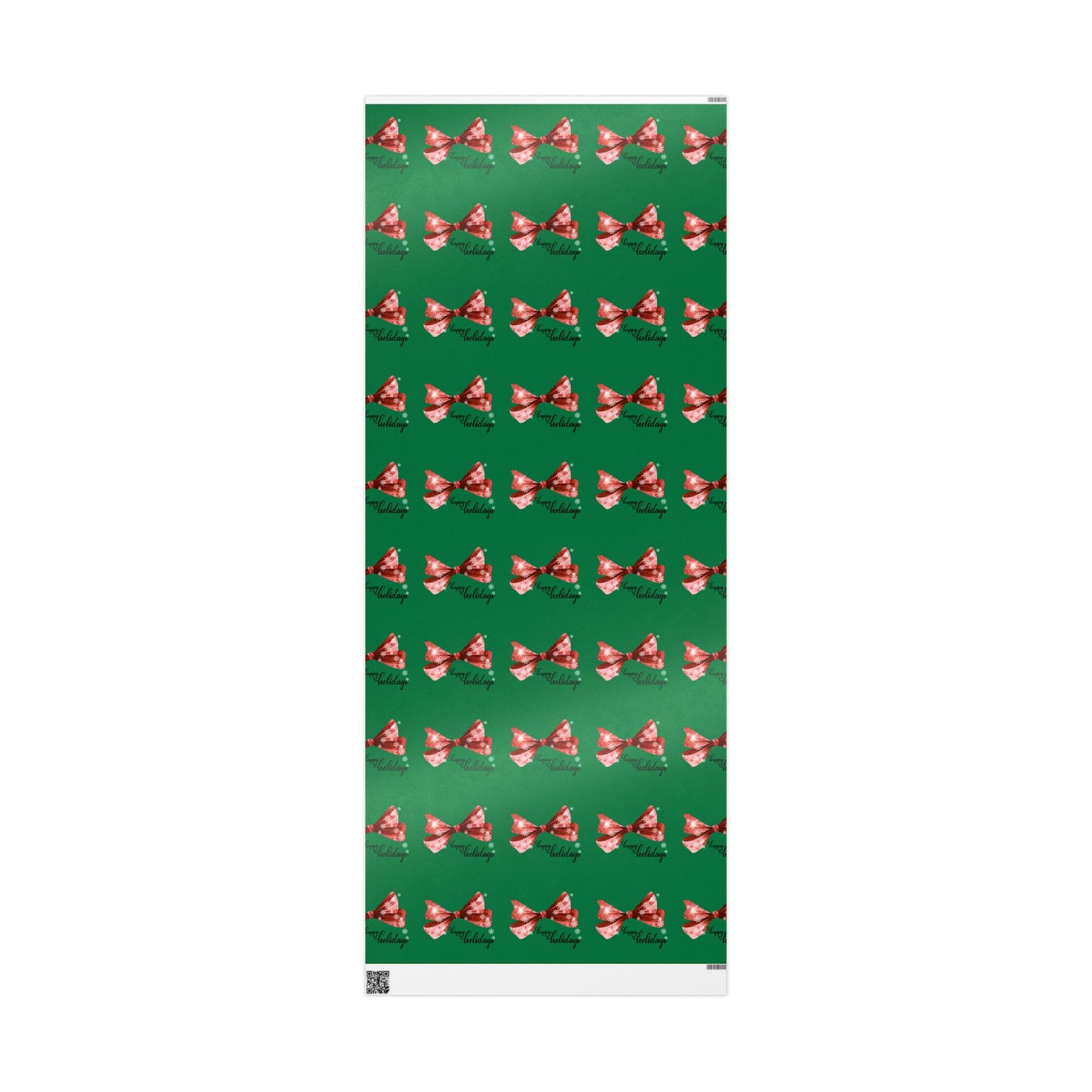 Festive Red Bow Christmas Wrapping Paper : Elegant Green Holiday Gift Wrap with Snowflakes and "Happy Holidays" Script