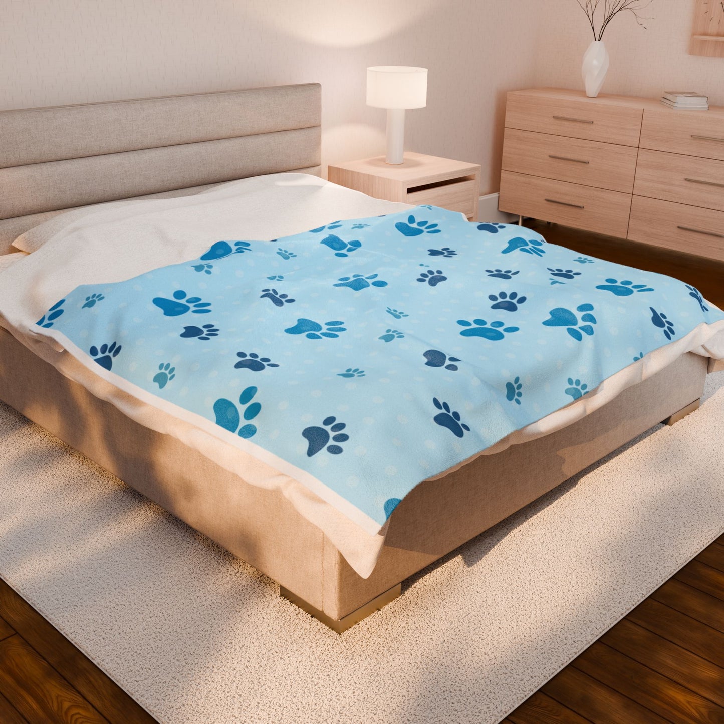 Paw Print Dog Blanket – Plush Velveteen Throw in 3 Sizes | Cozy Gift for Dog Moms & Pet Lovers
