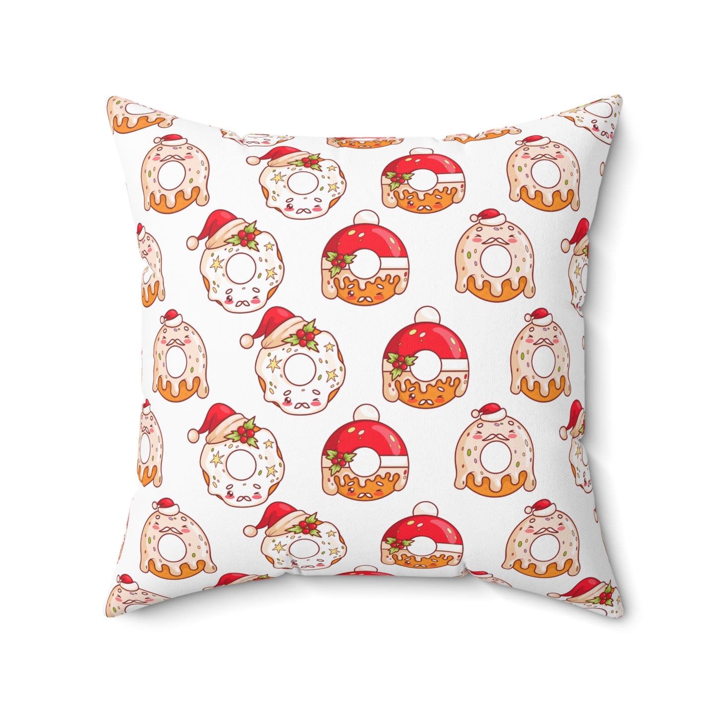 Holiday Donut Throw Pillow - Cute Christmas Accent Cushion - Festive Winter Home Decor