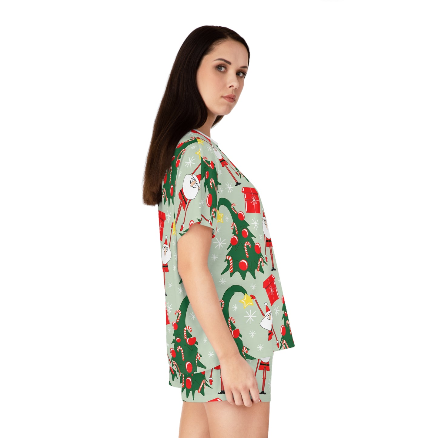 Whimsical Santa & Christmas Tree Pajama Set - Womens Two-Piece Sleepwear - Festive Holiday Gift Idea