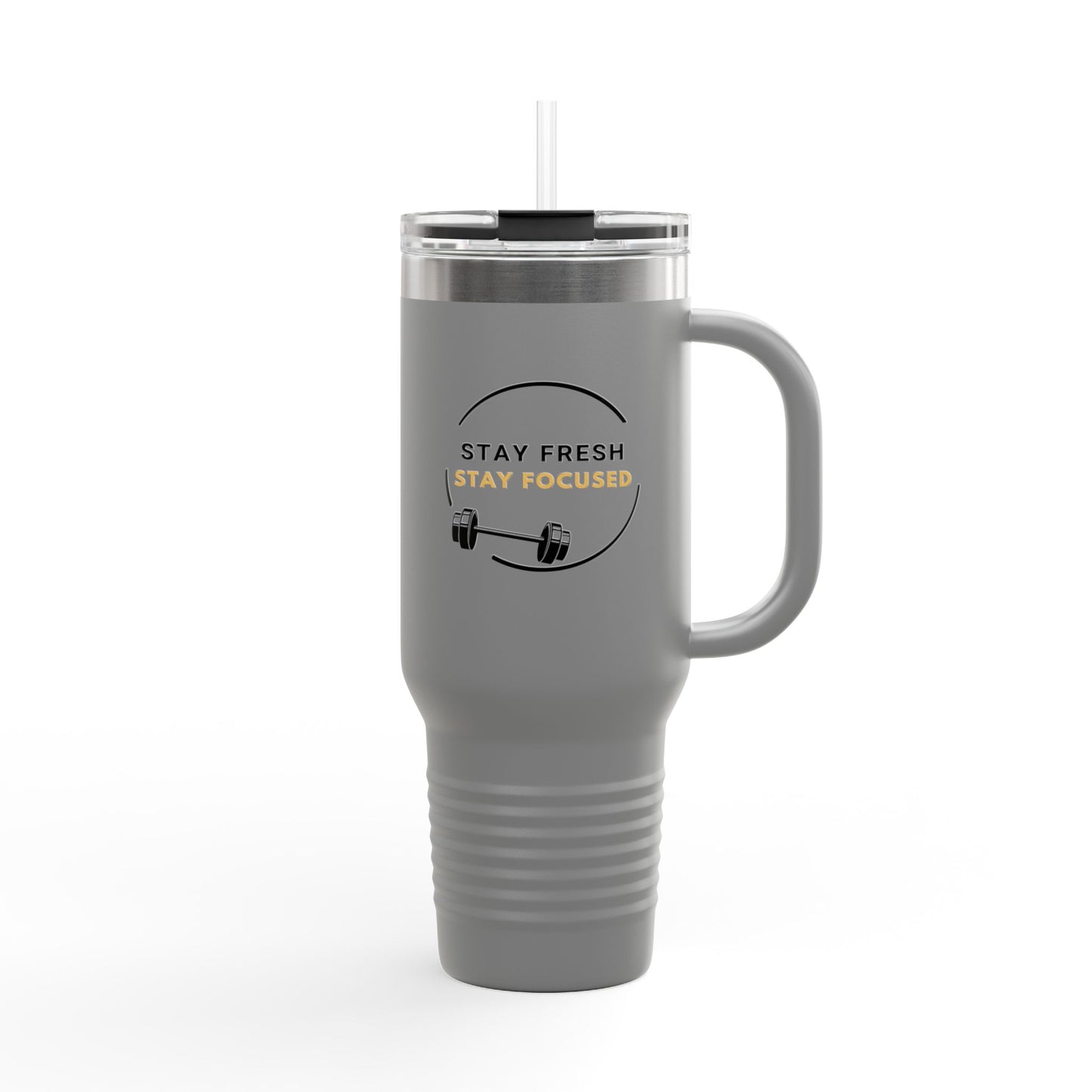 Stay Fresh Stay Focused 40oz Insulated Travel Mug Motivational Stainless-Steel Tumbler for New Years Resolutions Fitness and Hydration Goals