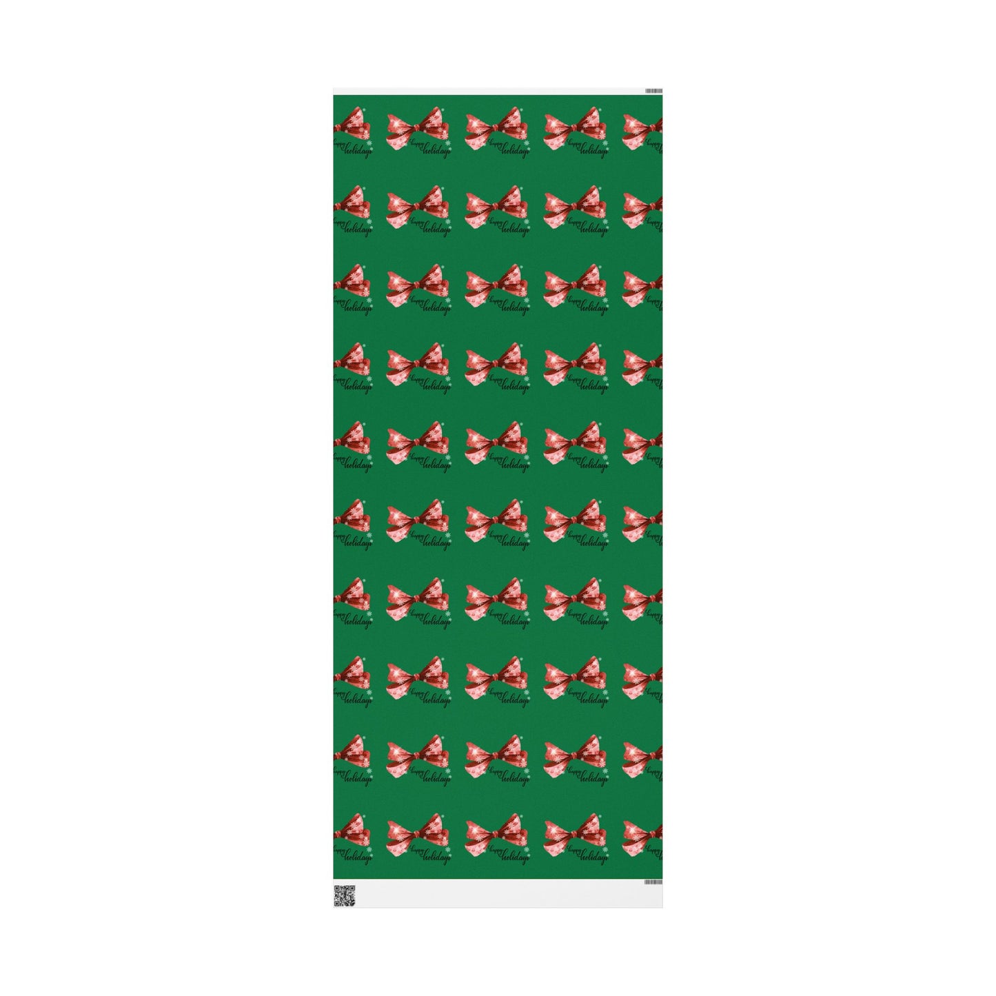 Festive Red Bow Christmas Wrapping Paper : Elegant Green Holiday Gift Wrap with Snowflakes and "Happy Holidays" Script