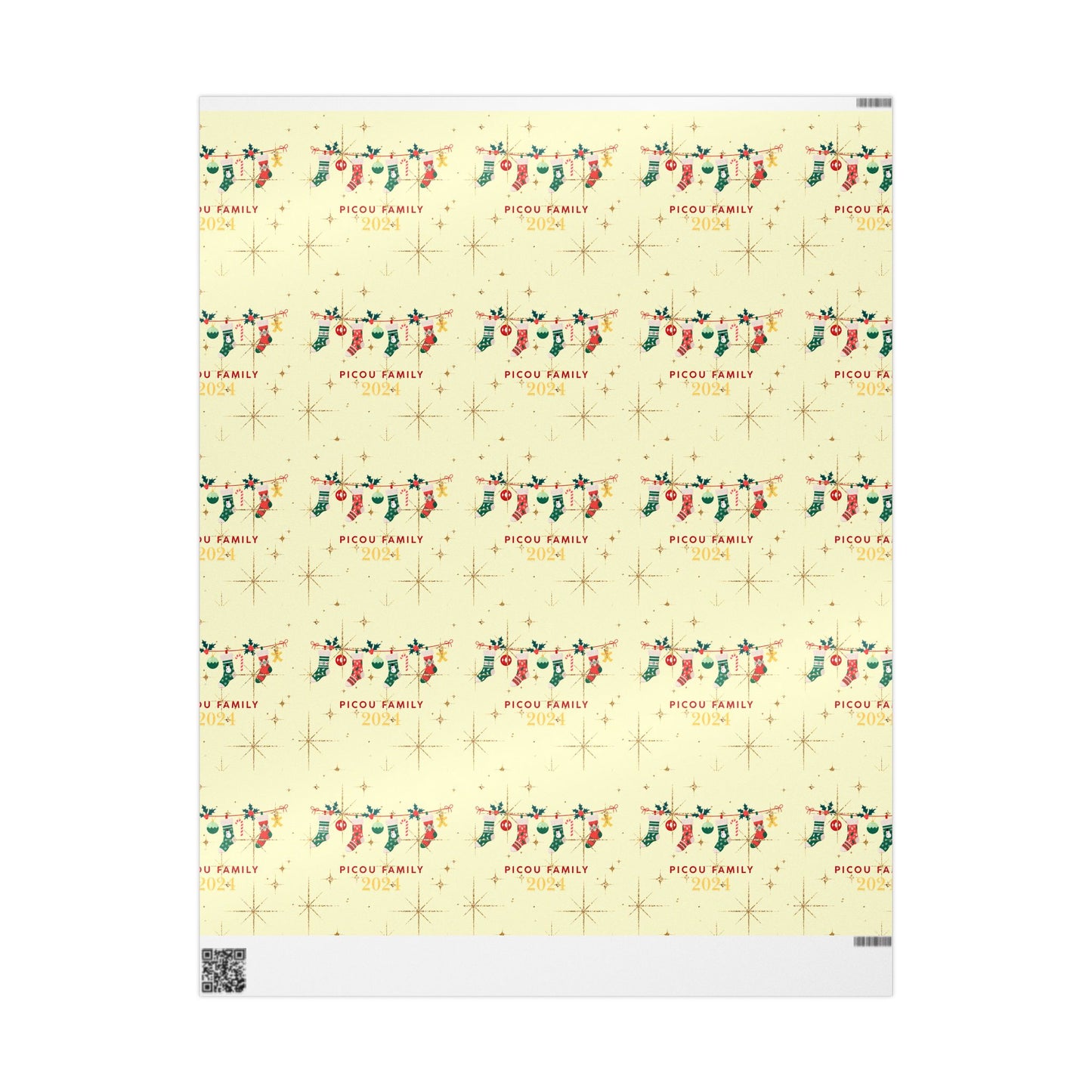 Personalized Christmas Wrapping Paper : Family Name Custom Holiday Gift Wrap 2024 - Festive Holiday Packaging with Gold Stars