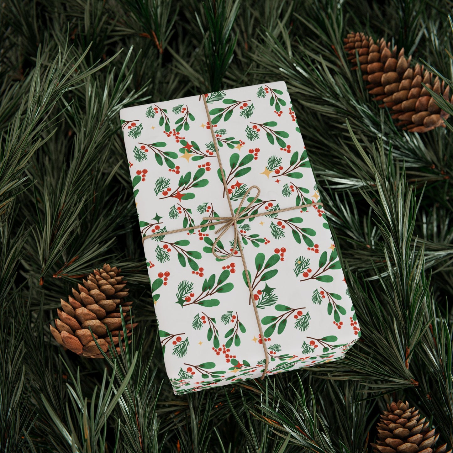 Holly Berry Christmas Wrapping Paper : Festive Holiday Gift Wrap with Greenery & Berries, Perfect for Seasonal Gifts