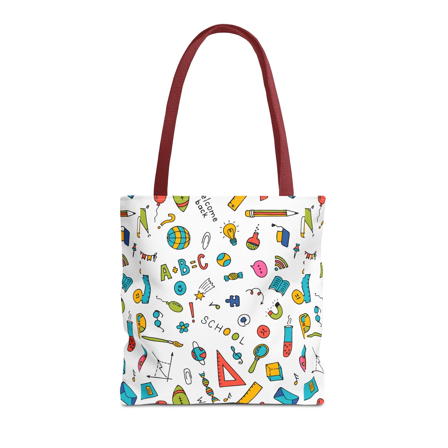 Back-to-School Doodle Print Tote Bag – Colorful School Supply Design in 3 Sizes