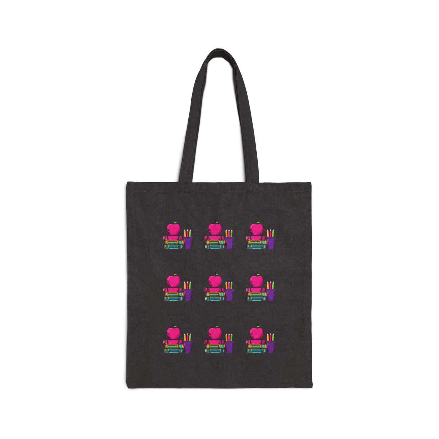 Canvas Tote Bag – Cute Apple & Books Print | Back-to-School Teacher Tote | Eco-Friendly Book Bag for Women & Moms