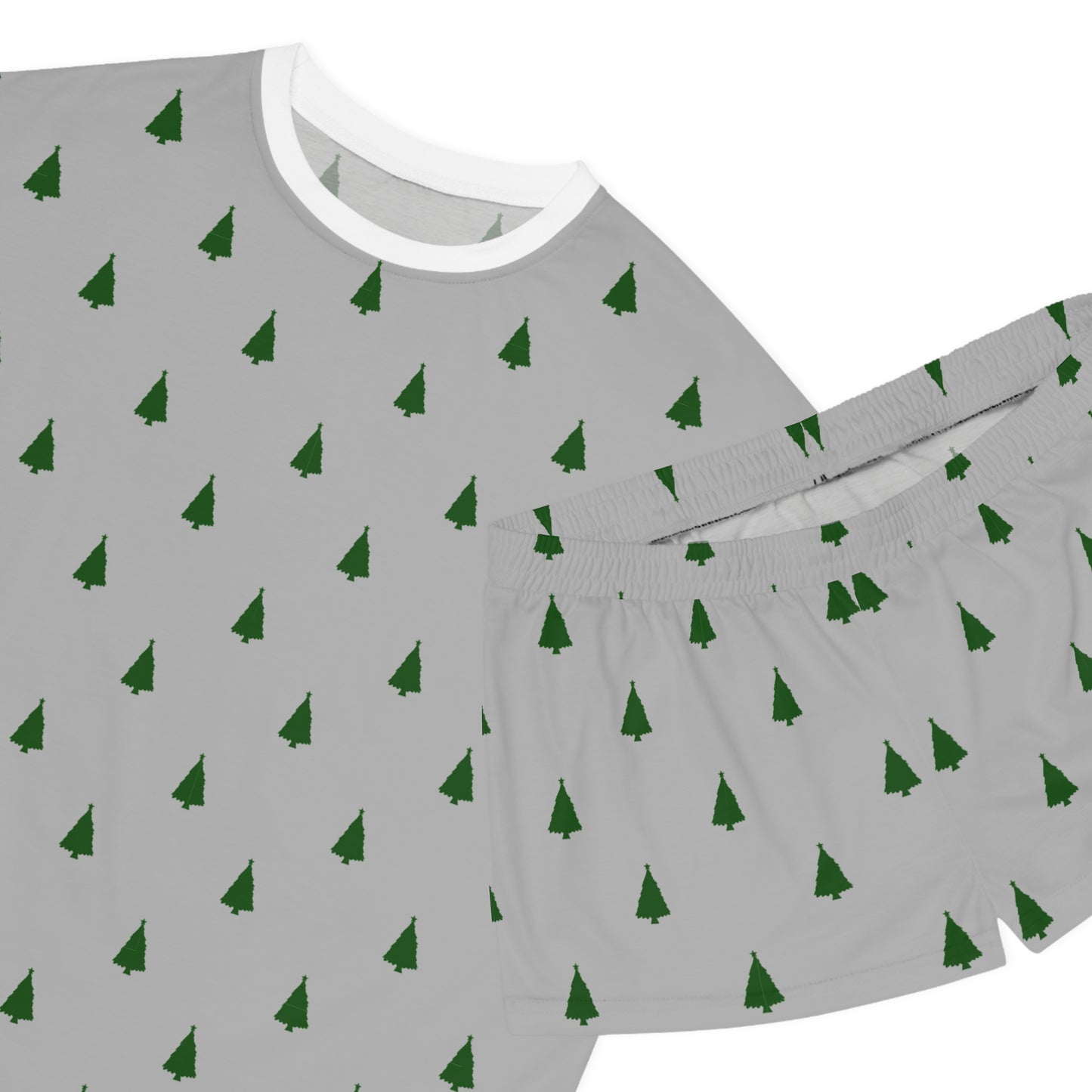 Grey Christmas Tree Pajama Set for Women - Minimalist Two-Piece Holiday Sleepwear - Cozy Winter Gift Idea