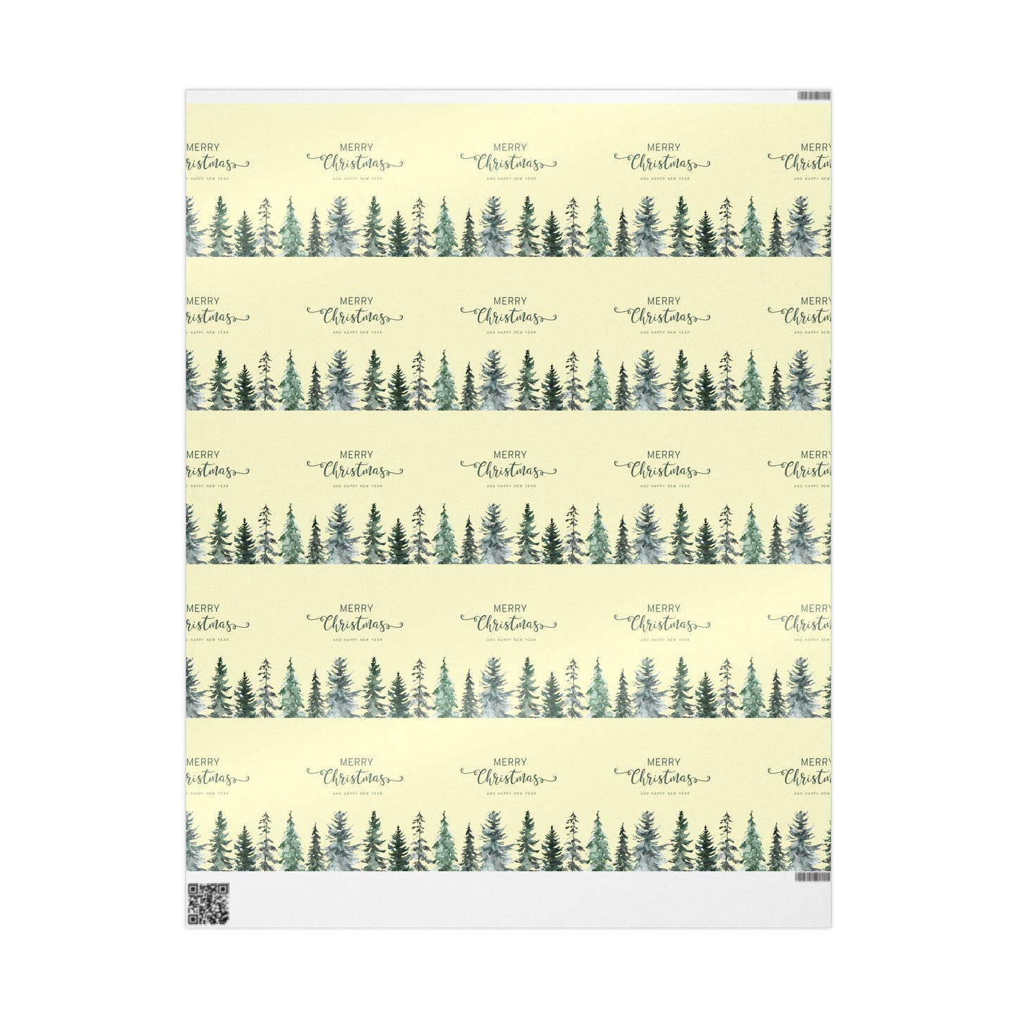Elegant Evergreen Christmas Wrapping Paper : Minimalist Holiday Gift Wrap with Trees & Script Text, Perfect for Formal Gifting