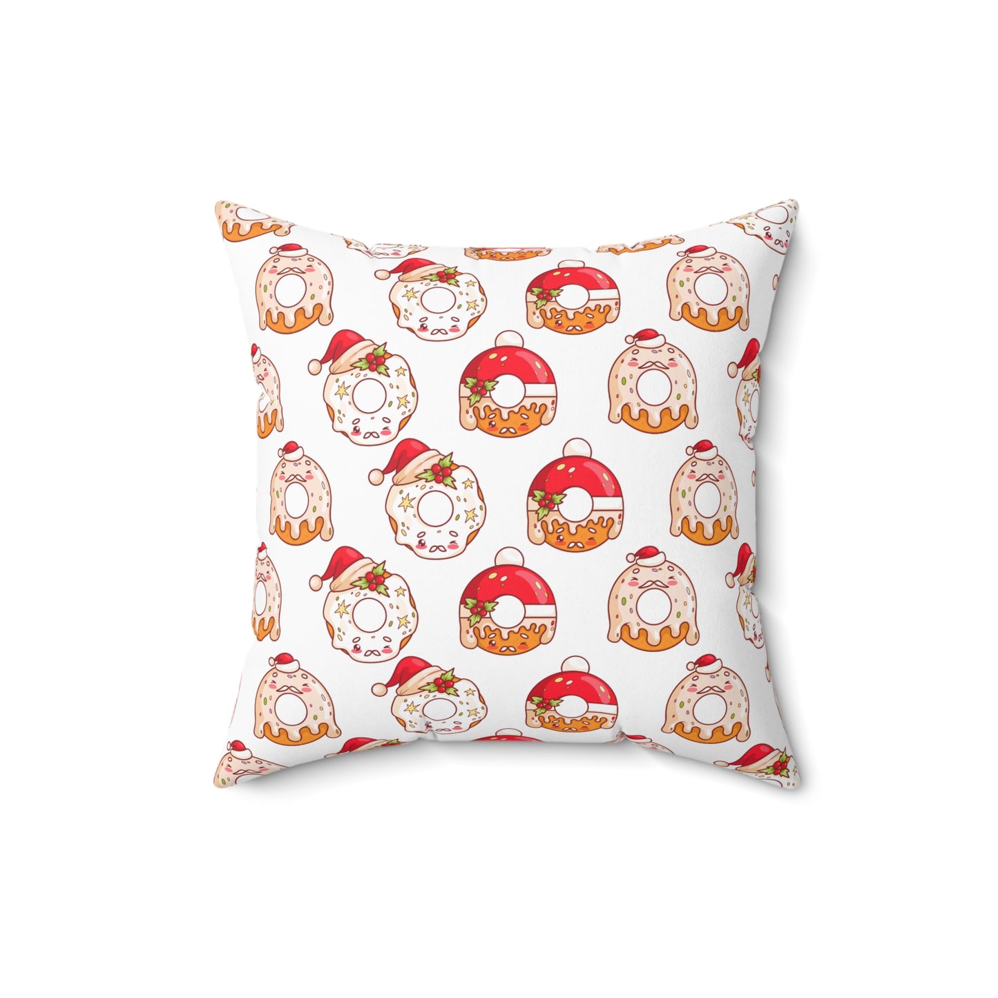 Holiday Donut Throw Pillow - Cute Christmas Accent Cushion - Festive Winter Home Decor