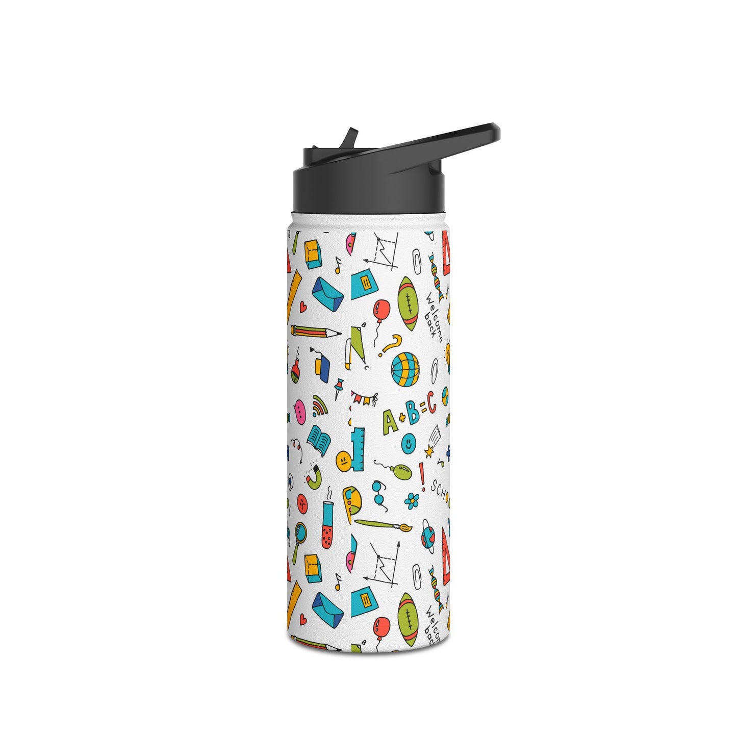 Back-to-School Stainless Steel Water Bottle – Colorful School Supplies Design, BPA-Free, 12oz/18oz/32oz