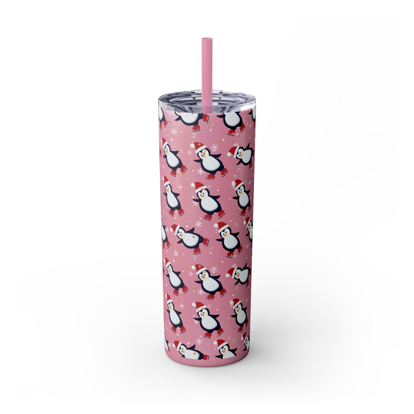 Black Glitter Penguin Skinny Tumbler 20oz | Festive Insulated Drinkware