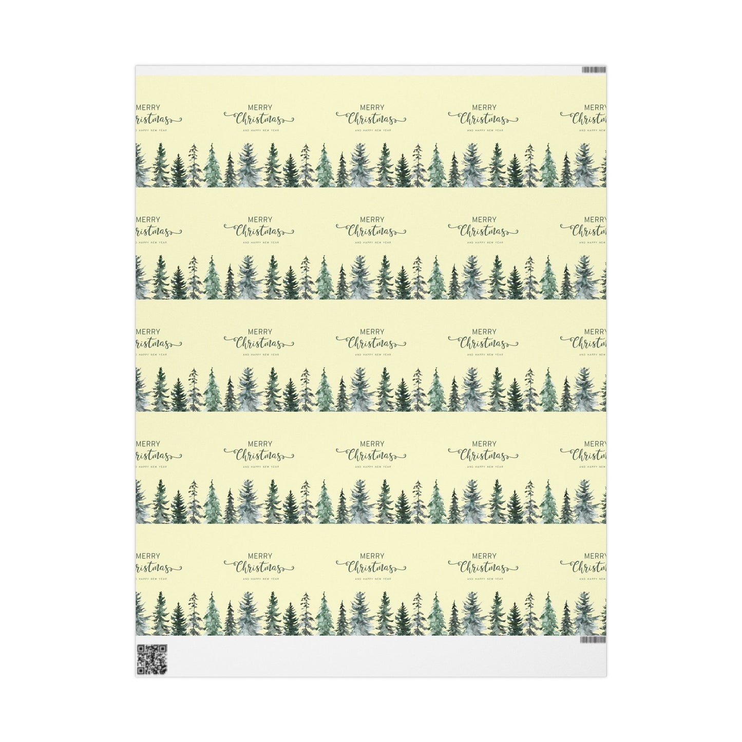 Elegant Evergreen Christmas Wrapping Paper : Minimalist Holiday Gift Wrap with Trees & Script Text, Perfect for Formal Gifting