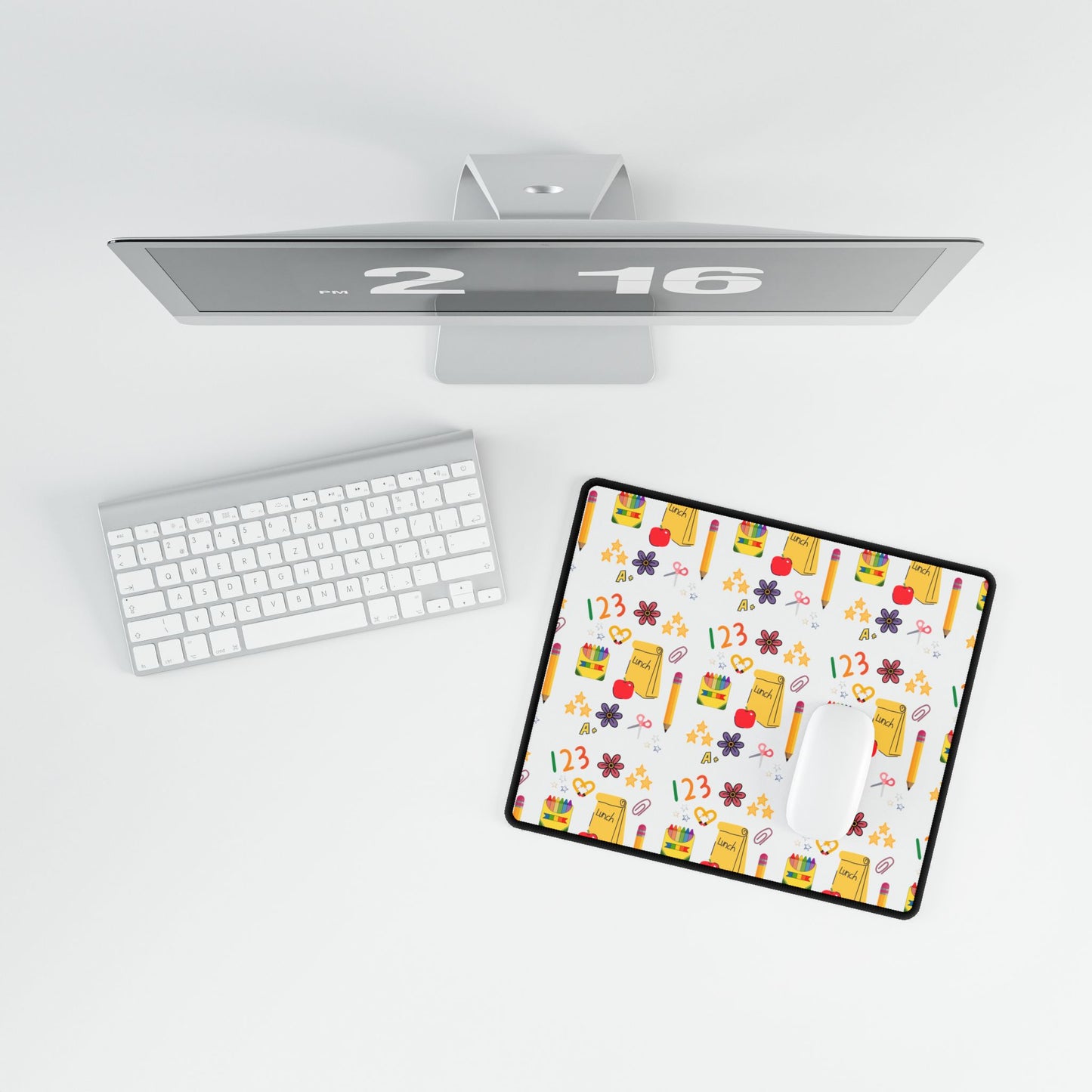 Colorful Back-to-School Desk Mat – Cute Teacher & Student Desk Accessory | Large Mouse Pad with School Supplies Design