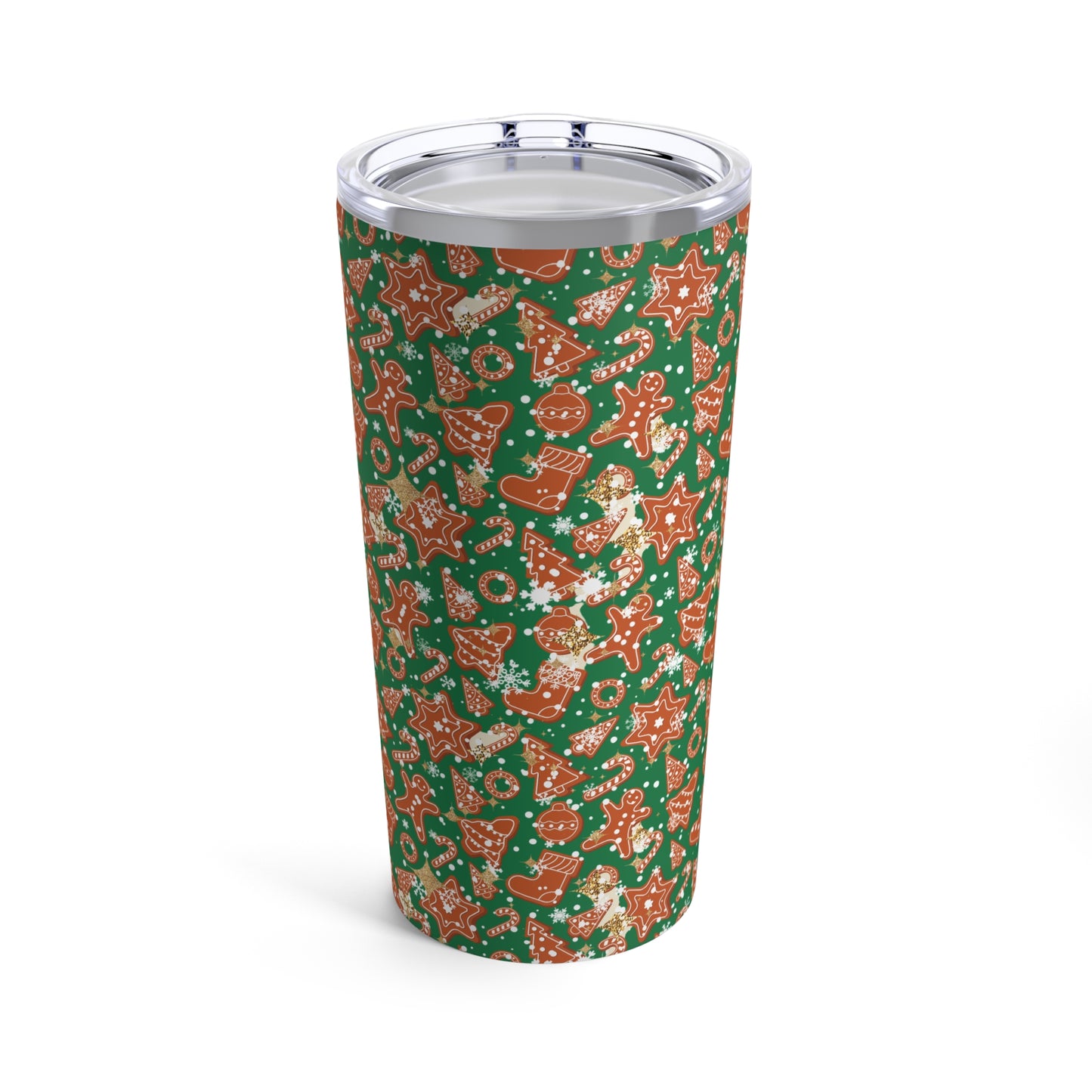 Classic Green Christmas Gingerbread Cookie Tumbler | 20oz Insulated Stainless Steel Holiday Drinkware with Straw | Festive Red or Green Gift