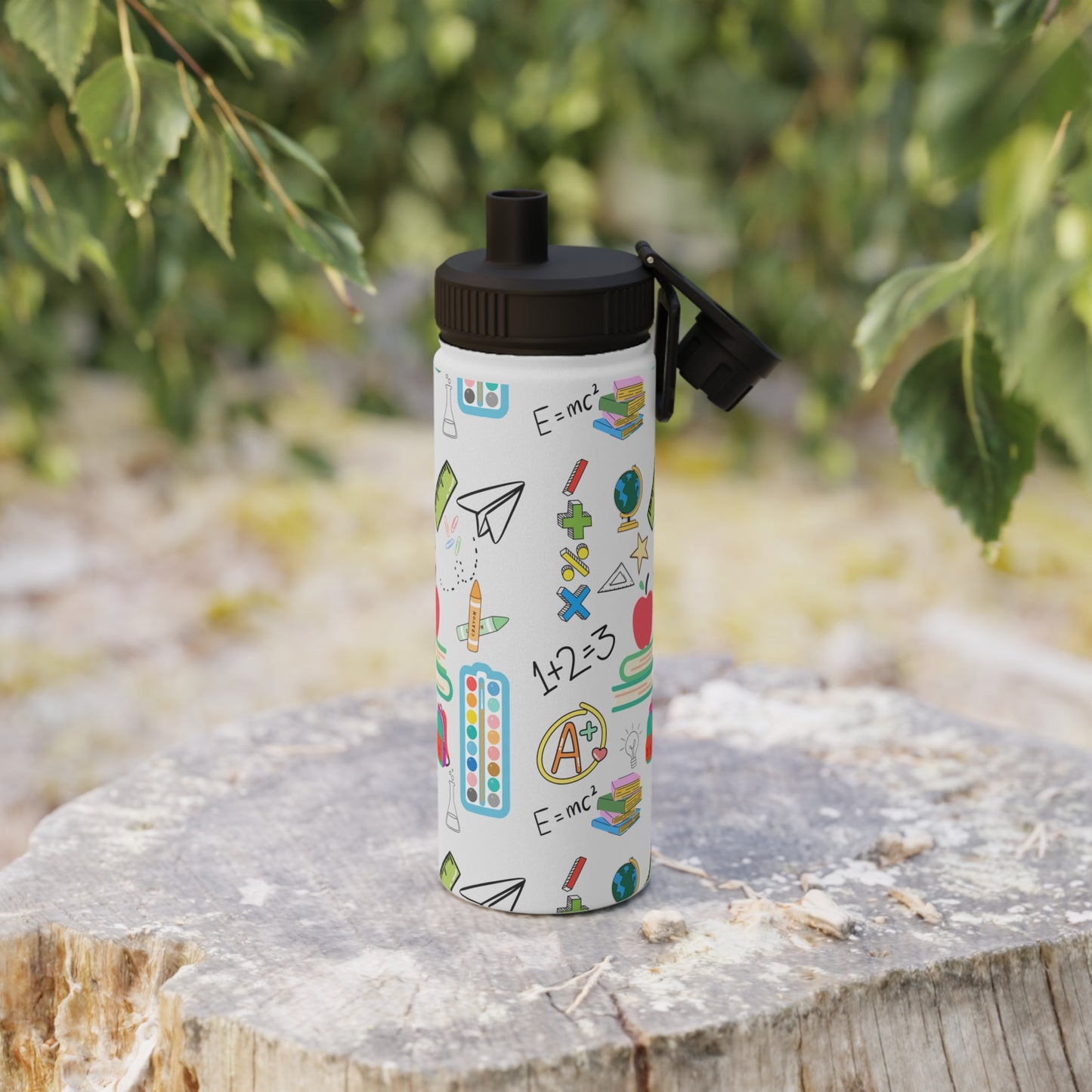 Back to School Water Bottle – Classroom Print Stainless Steel Bottle with Sports Lid | BPA-Free, 12oz 18oz 32oz Sizes