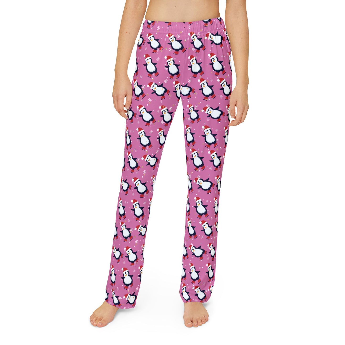 Kids Pink Penguin Pajama Pants : Soft and Cozy 100% Brushed Polyester Cute Holiday Loungewear for Girls & Boys
