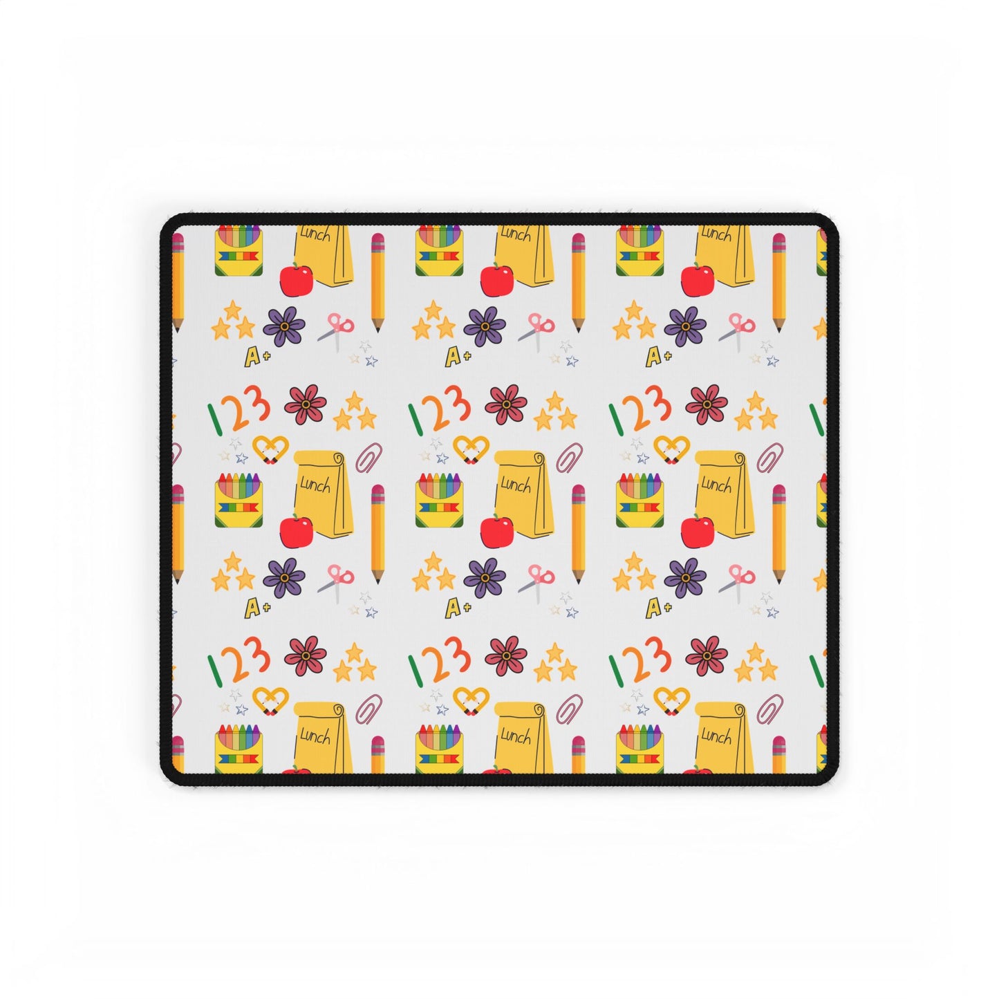 Colorful Back-to-School Desk Mat – Cute Teacher & Student Desk Accessory | Large Mouse Pad with School Supplies Design