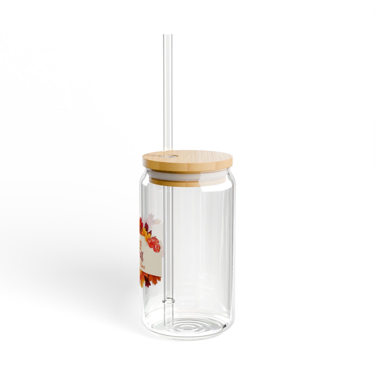 "Falling for Fall" 16oz Sipper Glass – Stylish Autumn Drinkware with Bamboo Lid & Straw – Perfect for Seasonal Sips & Thanksgiving Gatherings