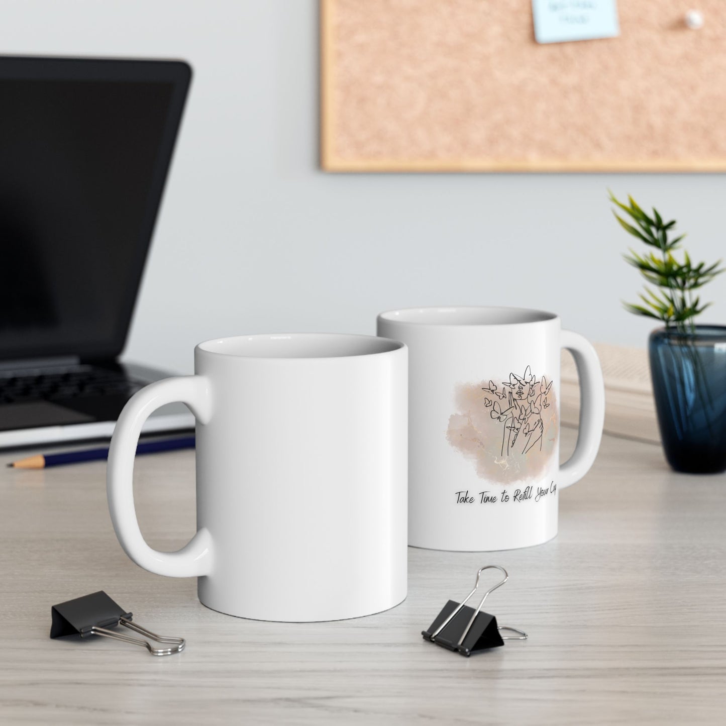 Custom Inspirational Coffee Mug - 'Take Time to Refill Your Cup' Design - Ceramic BPA-Free Gift for Coffee & Tea Lovers