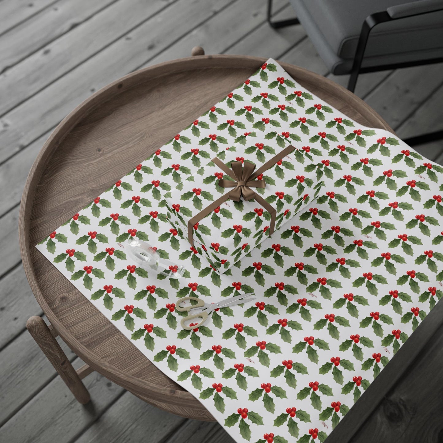 Holly Berry Christmas Wrapping Paper : Elegant Holiday Gift Wrap with Festive Green & Red Design, Perfect for Christmas Gifts
