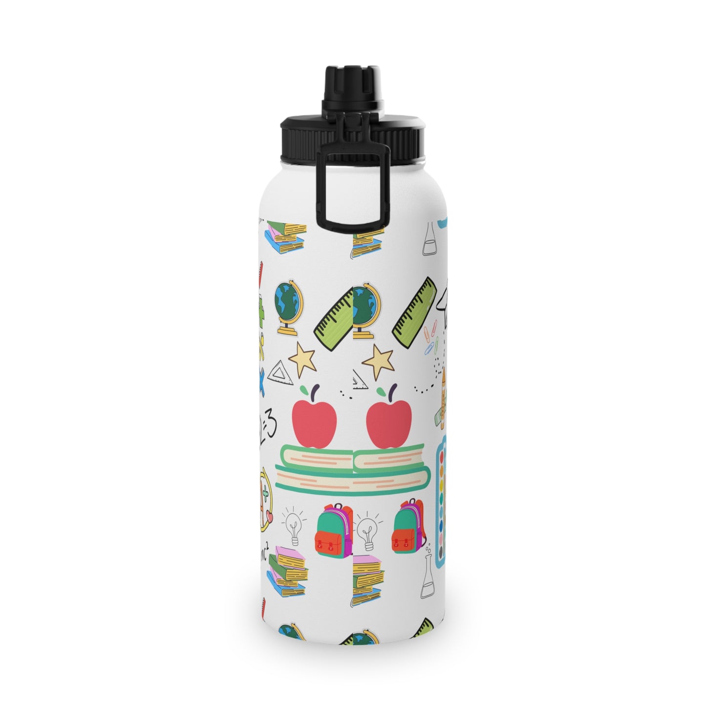 Back to School Water Bottle – Classroom Print Stainless Steel Bottle with Sports Lid | BPA-Free, 12oz 18oz 32oz Sizes
