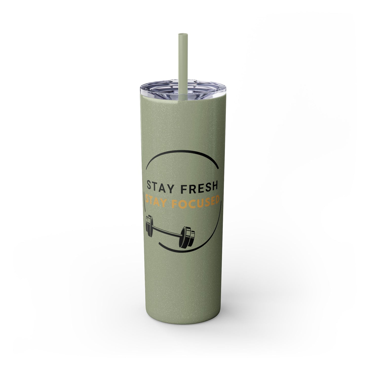 Stay Fresh Stay Focused 20oz Skinny Tumbler | Insulated Travel Mug | Motivational Fitness Tumbler | Hot & Cold Drink Tumbler with Straw | BPA-Free
