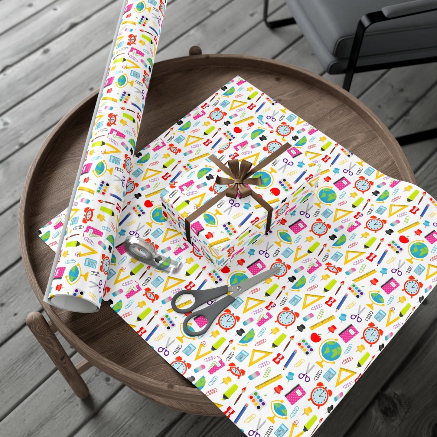 Back-to-School Wrapping Paper – Colorful School Supplies Gift Wrap | Matte or Satin | 3 Sizes