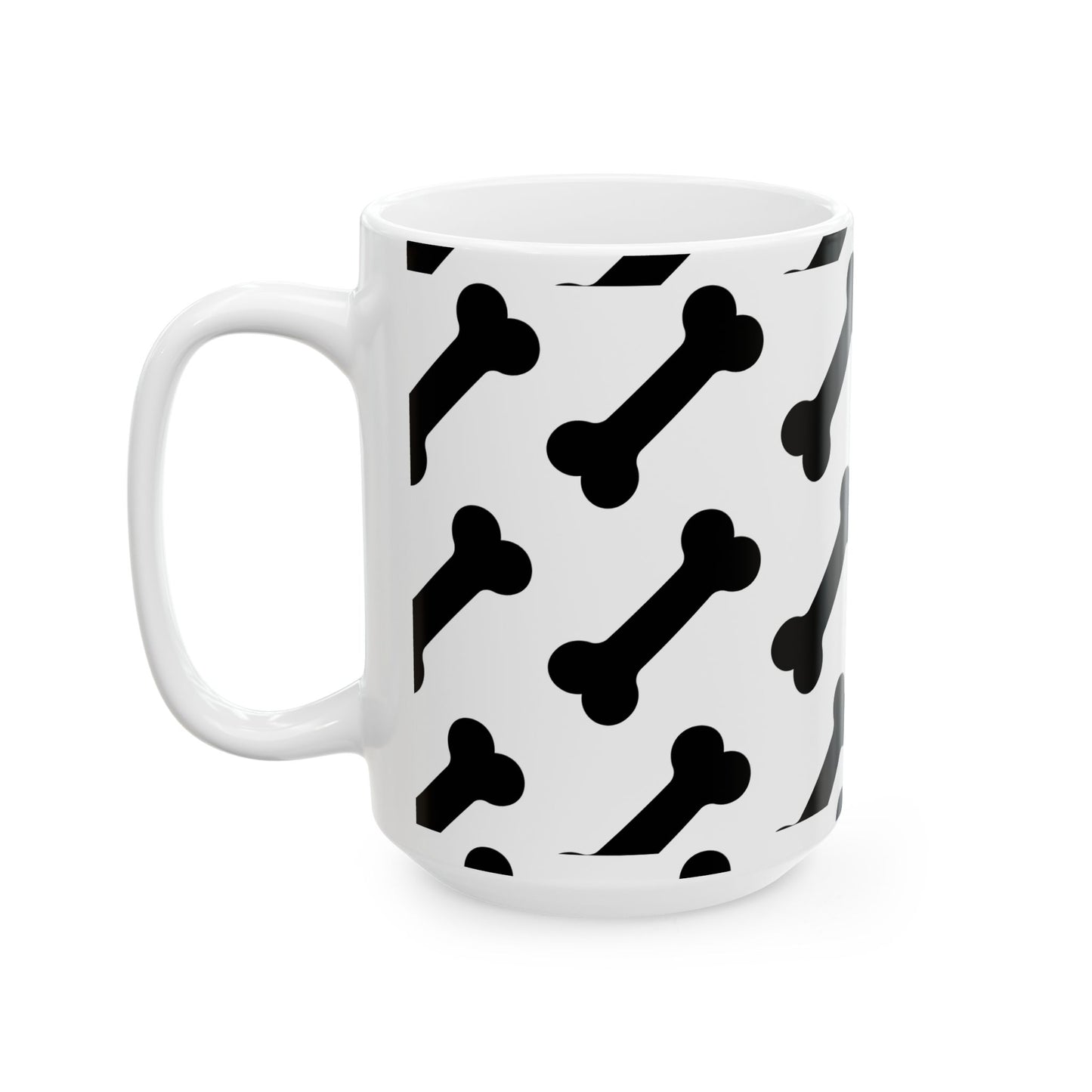 Dog Mom Coffee Mug – Bone Pattern Ceramic Mug, Pet Lover Gift, 11oz & 15oz, National Dog Day Coffee Cup, Dog Themed Mug for Women