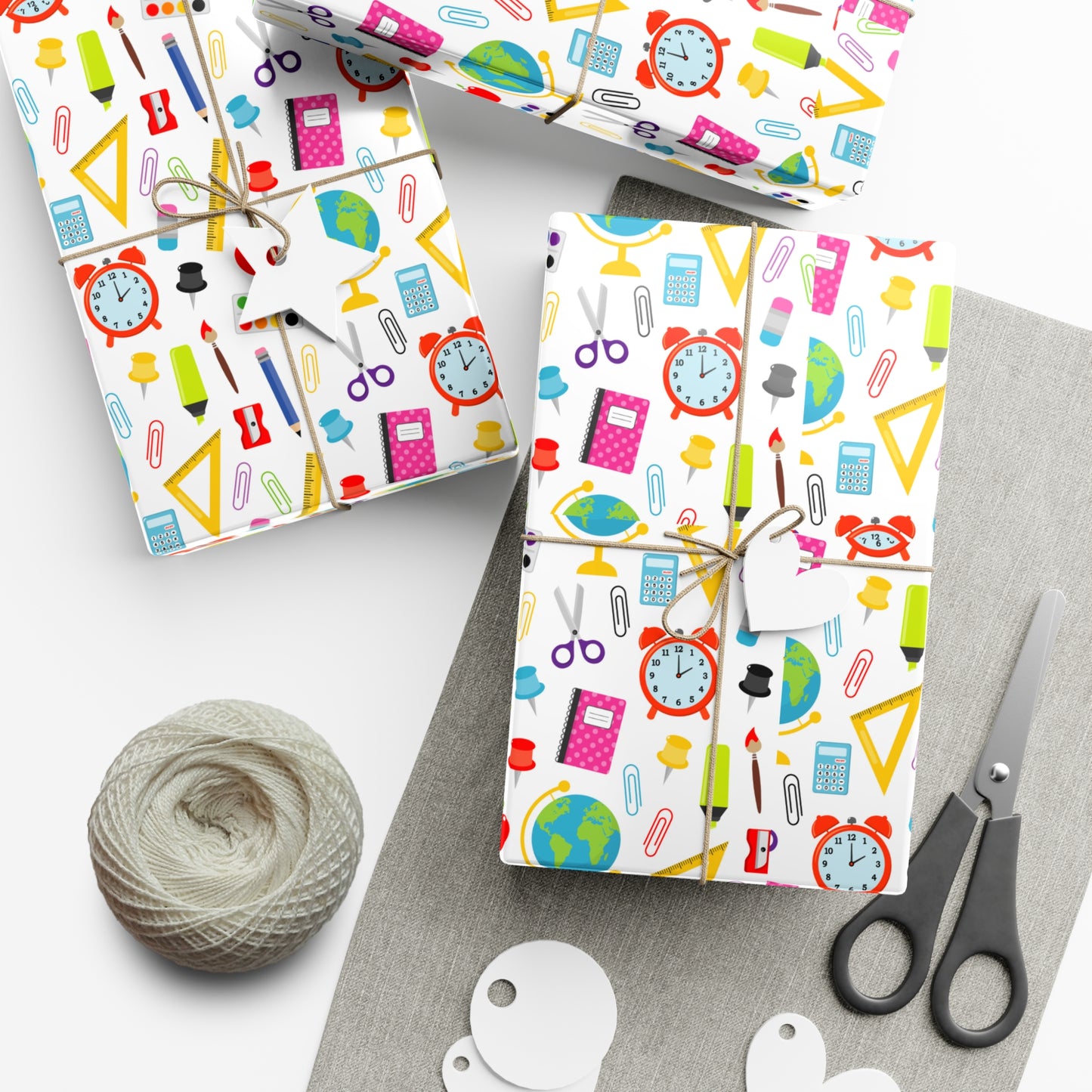 Back-to-School Wrapping Paper – Colorful School Supplies Gift Wrap | Matte or Satin | 3 Sizes