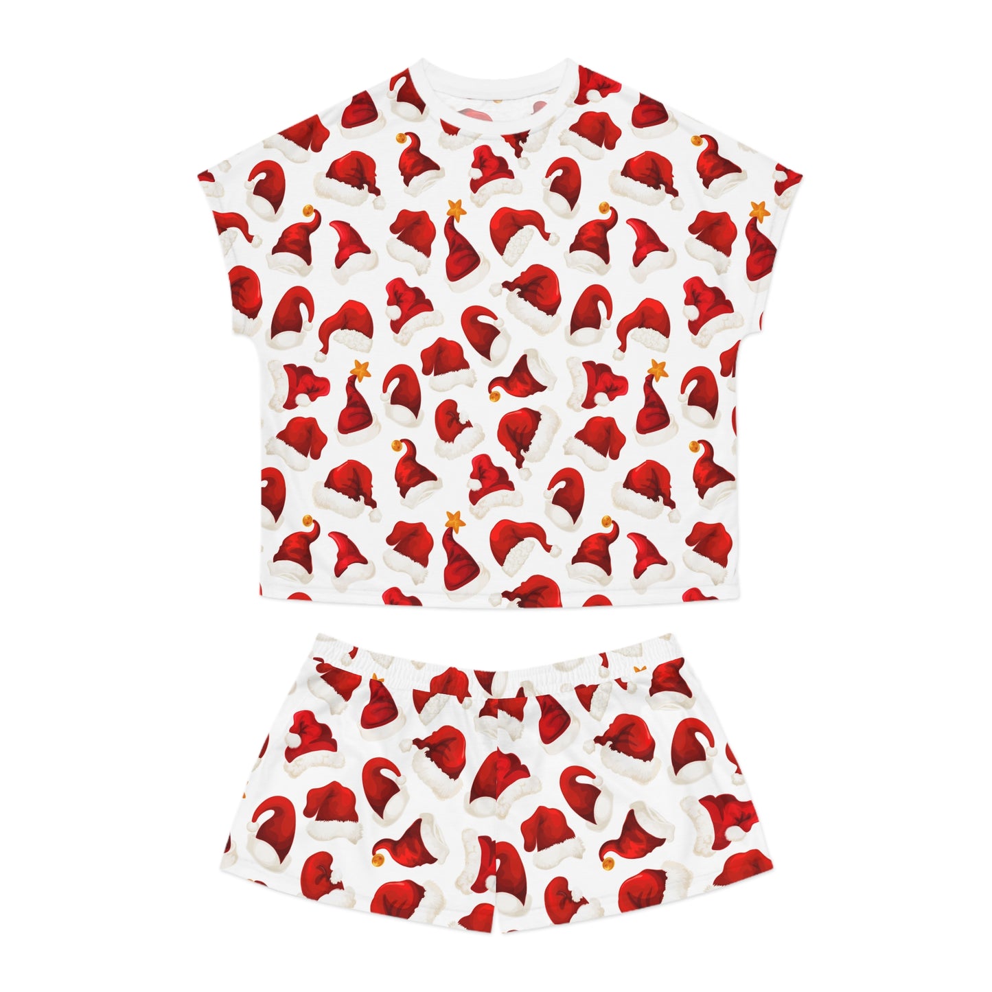 Santa Hat Womens Pajama Set - Festive Christmas Sleepwear - Holiday Gift for Her - Two-Piece Relaxed Lounge Set