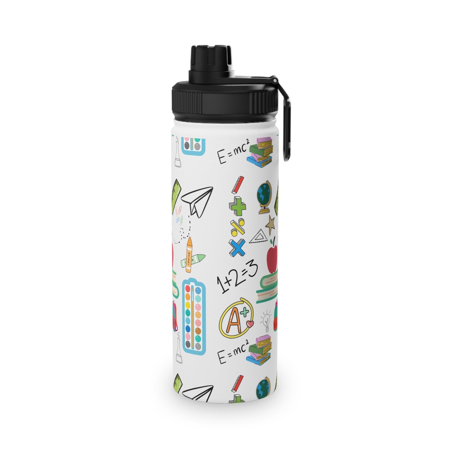 Back to School Water Bottle – Classroom Print Stainless Steel Bottle with Sports Lid | BPA-Free, 12oz 18oz 32oz Sizes