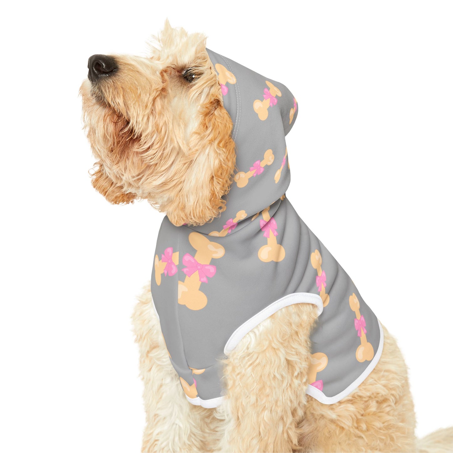 Custom Dog Hoodie with Bone & Bow Print – Stylish Pet Apparel for National Dog Day